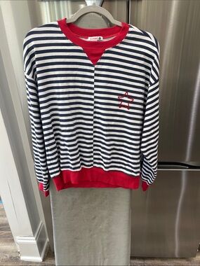 Sundry Navy & White Striped Top with Red Trim